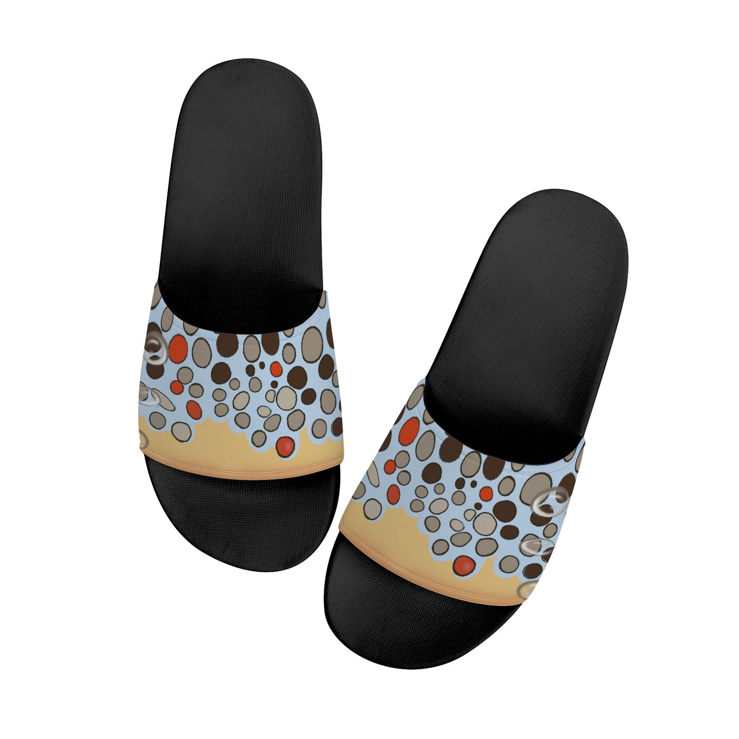(CASTING FEATHERS AND FUR) Mens/Womens/Kids Catchflo Creator Brown Trout Slides (blue accent)